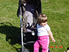 Jordan hanging out by her stroller
