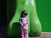 Jordan in front of a huge dinosaur foot