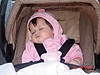 Jordan asleep in her Carebare costume