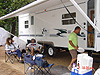 Everyone relaxing by our trailer