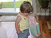 Jordan carrying around one of her presents