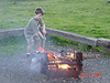 Tyler working on the fire