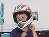 Tyler getting his motorcycle helmet on